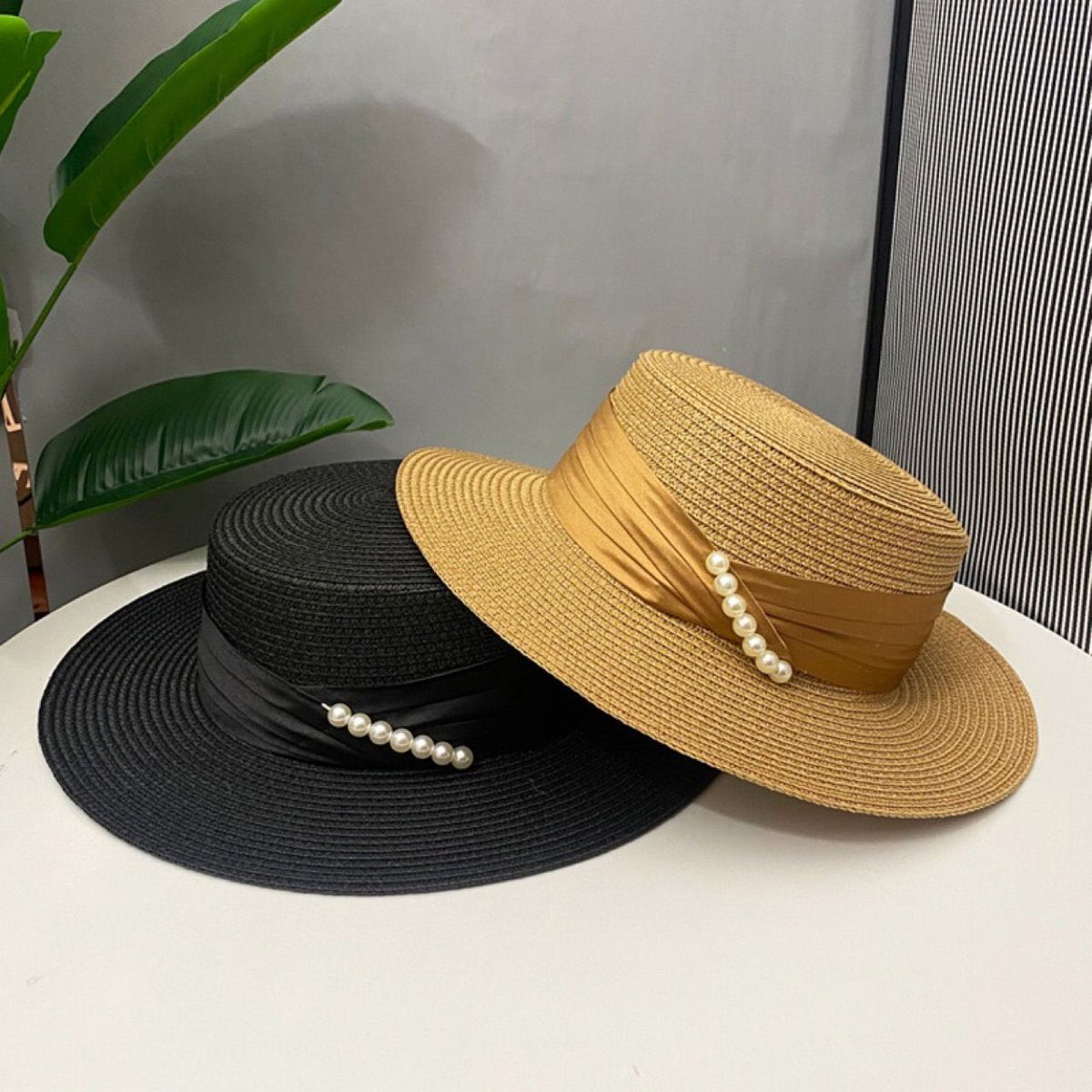 2024 Summer French Elegant Beach Straw Hats for Women Visor Fitted Hat Brim Jazz Travel Pearl Female Casual Panama Hat Suncap