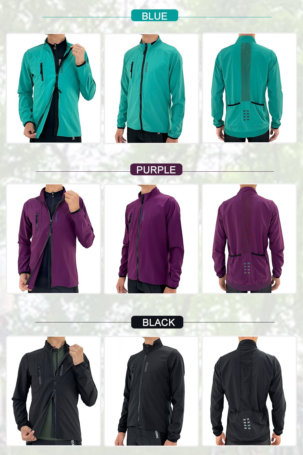 WOSAWE Mens Cycling Windproof Jacket Ultralight Windbreaker MTB Road Bike Vest Water Resistant Long Jersey with 2 way YKK zipper