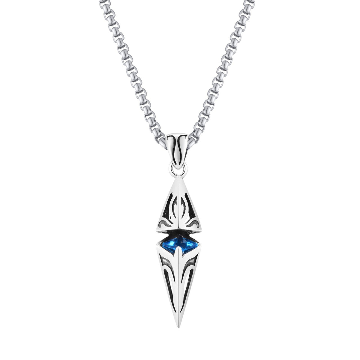 Vnox Stylish Blue Stone Necklaces for Men, Stainless Steel Cube Geometric Pendant Collar Jewelry, Birthday Party Gifts for Him