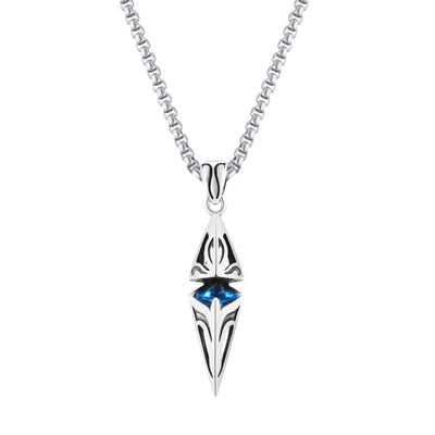 Vnox Stylish Blue Stone Necklaces for Men, Stainless Steel Cube Geometric Pendant Collar Jewelry, Birthday Party Gifts for Him