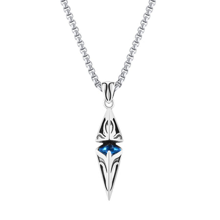 Vnox Stylish Blue Stone Necklaces for Men, Stainless Steel Cube Geometric Pendant Collar Jewelry, Birthday Party Gifts for Him