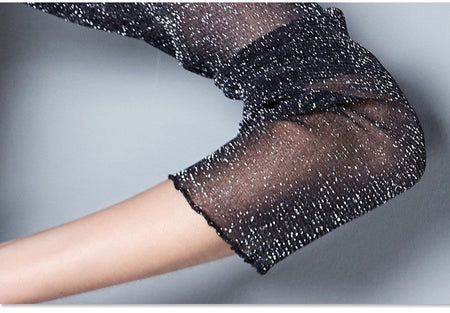 2025 Glitter Mesh Blouse Sexy Womens Shirts Long Sleeve Tops Korean Black Pink O-Neck Elegant Slim Blouse Camisas Femininas
