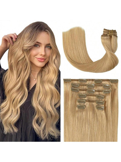 Clip In Hair Extensions Real Human Hair Blonde Clip In Extensions 8pcs Double Weft Hair Extensions End  Human Hair #613