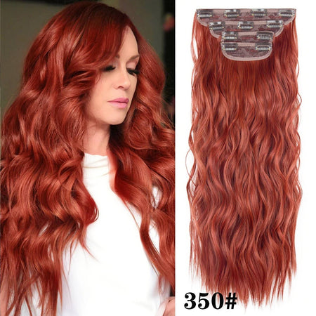 4Pcs/Set 20Inch Synthetic Hair Clip In Long Wavy Thick Hairpieces For Women Full Head Synthetic extenciones para el cabello