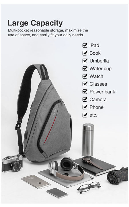 Mixi Men One Shoulder Backpack Women Sling Bag Crossbody USB Boys Cycling Sports Travel Versatile Fashion Bag Student School