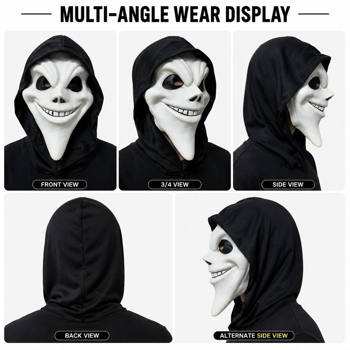 Ghost Face Mask with Hood Halloween Costume Scary Movie Funny Killer Cosplay Prop for Adults Horror Party