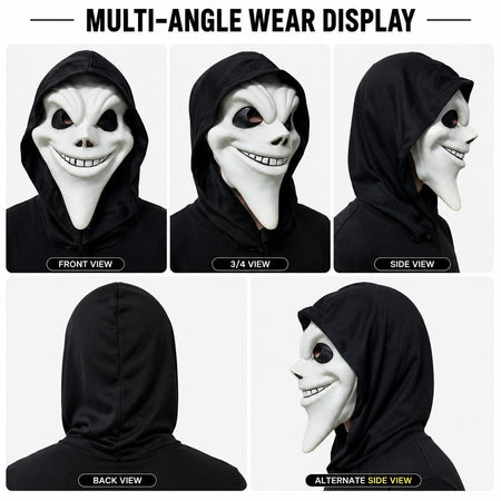 Ghost Face Mask with Hood Halloween Costume Scary Movie Funny Killer Cosplay Prop for Adults Horror Party