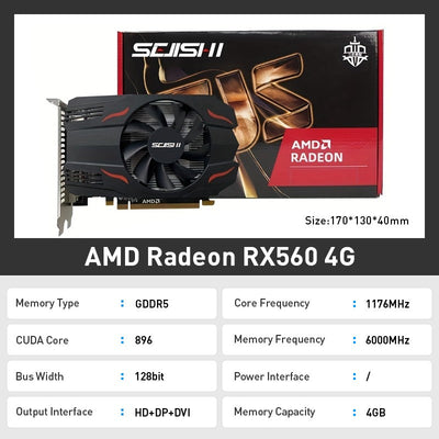 896 Stream Cores, 14nm FinFET Technology SEJISHI AMD RX560 4GB GDDR5 Graphics Card