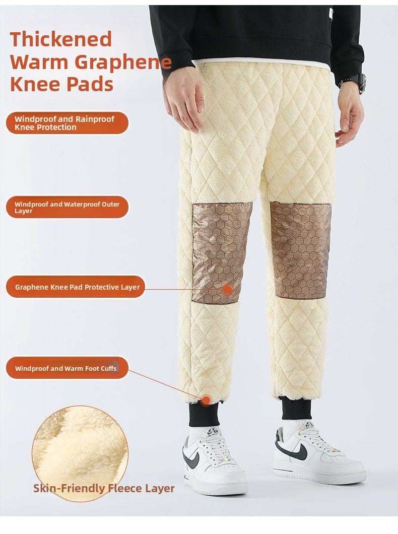 Men's Winter Thiened down Cotton Pants Lamb Velvet aphene Knee-Pad Windproof Warm Long Trousers for Snowy Busin Casual