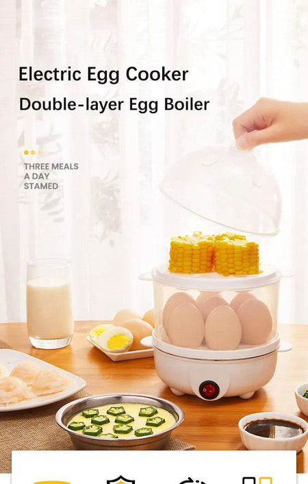 Egg Cooker Multifunctional Electric Egg Boiler Double Layers Egg Cooker Mini Steamer Poacher Kitchen Cooking Breakfast Machine