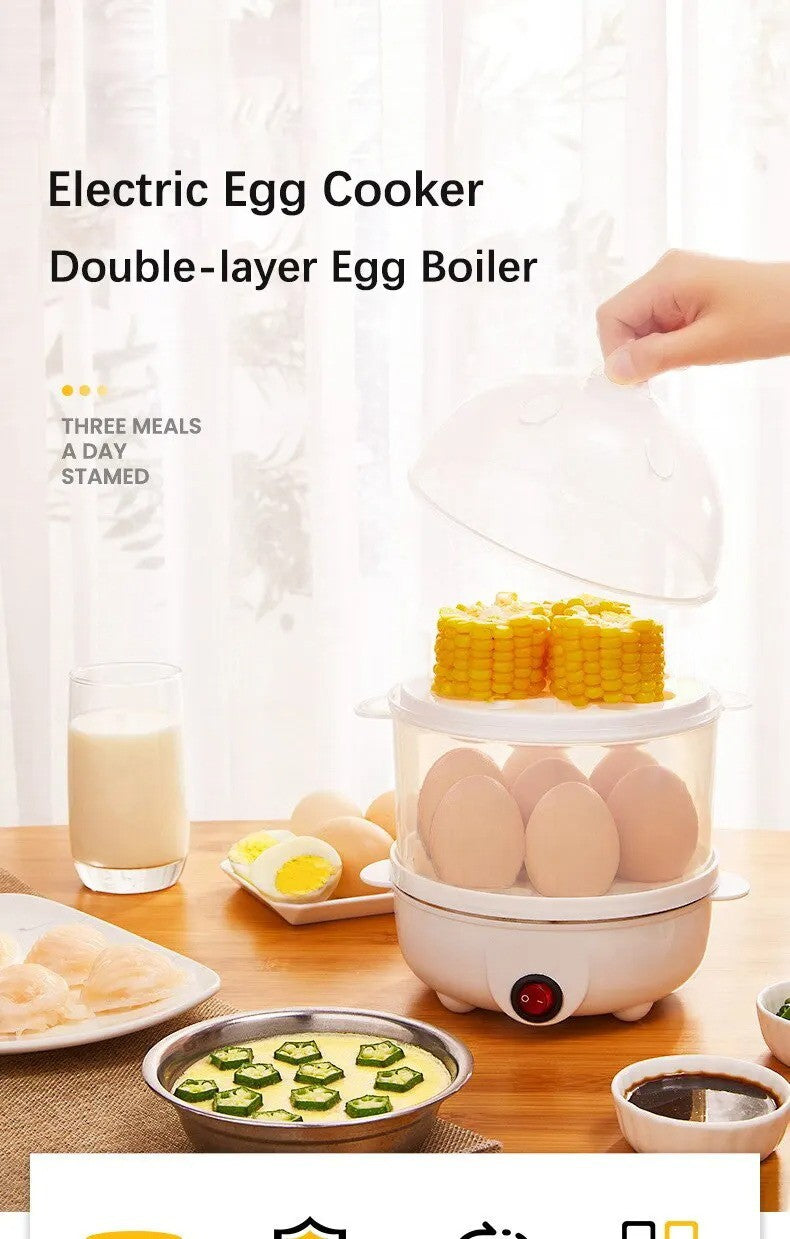 Egg Cooker Multifunctional Electric Egg Boiler Double Layers Egg Cooker Mini Steamer Poacher Kitchen Cooking Breakfast Machine