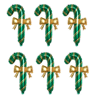6pcs Christmas Decoration Candy Cane Bow Balloon Red And Green Stripes Christmas Foil Balloon Xmas New Year Party Supplies