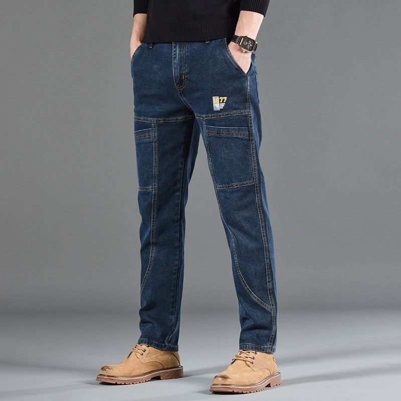 Fashion Print Six-Pocket Jeans Small Straight Cut Style Men's Casual Comfortable Fit Clothing