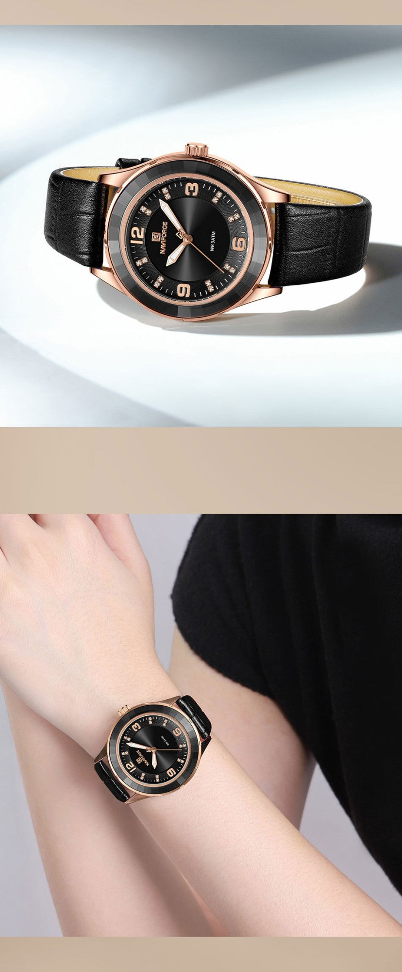 Naviforce 5040 Original New Woman Black Leather Classic Watch Ladies Girls Wristwatch Elegant Quartz Women's Watches