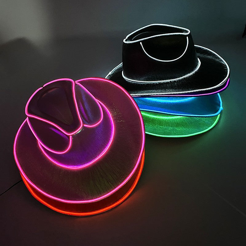 Wireless LED Western Cowboy Hat Light Up Cowboy Hat Disco Bride Pink Cowgirl Hat Concert NightClub Wedding Costumes Accessories