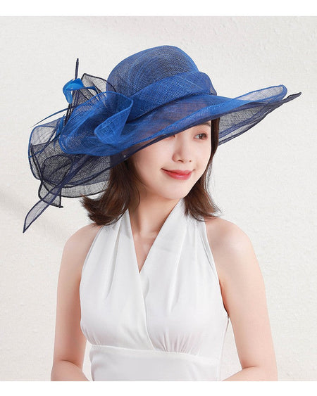 Double hemp yarn pattern design feather accessories big brim sun hat elegant banquet hat wedding beach vacation equestrian hat