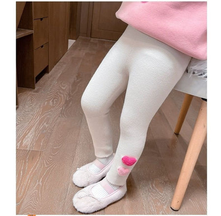 1-6Y Fleece Lined Leggings for Girls Winter Warm Bear Patch Elastic Pants Soft Kids Trousers Teenage Girls Clothing