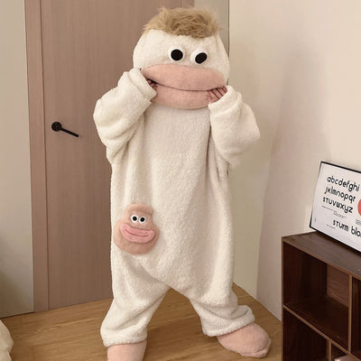 Generic Big Mouth Monster Onesie Pajamas Winter Thick Coral Fleece Ugly Cute Funny Warm Loungewear For Adults Cosplay Jumpsuit