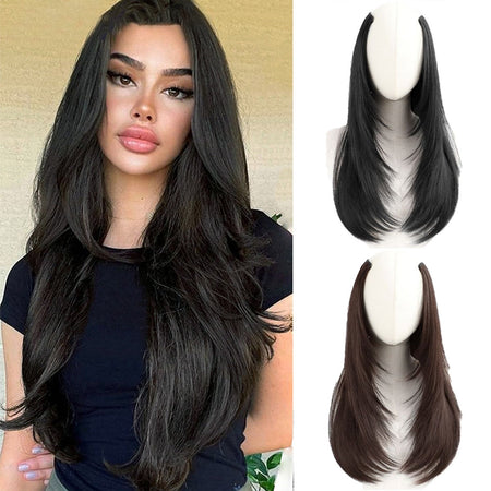 Synthetic layered V-shaped hair extension wig women's heat-resistant clip hair wig atmosphere long curly hair