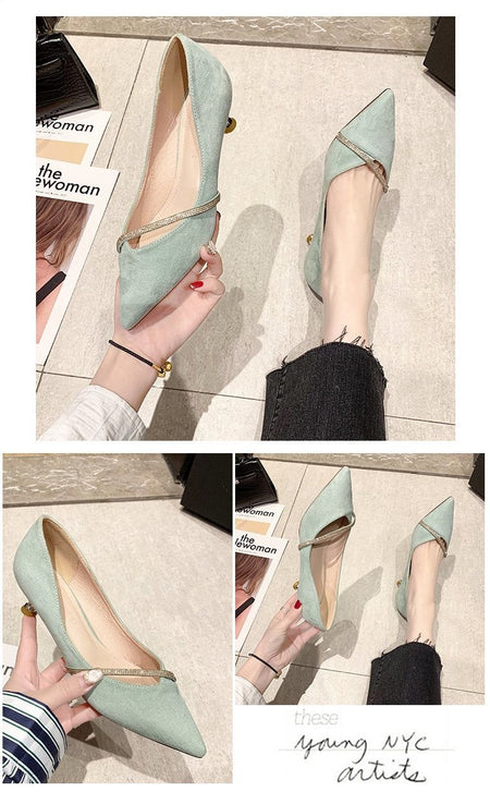 Four Seasons Women's Suede High Heels 2024 New Pointed Stiletto Fashion Sexy Black Wedding Shoes Office Lady Shoes