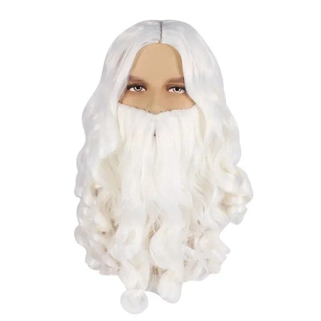 White Santa Claus Beard Wig Unisex Men Women Party Dress Up Accessories Christmas Cosplay Synthetic Wig Long Hair