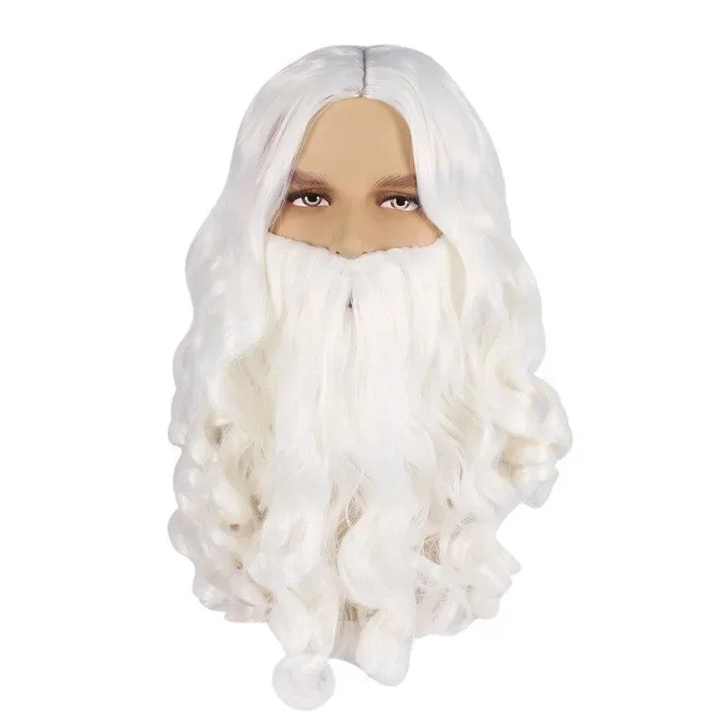 White Santa Claus Beard Wig Unisex Men Women Party Dress Up Accessories Christmas Cosplay Synthetic Wig Long Hair
