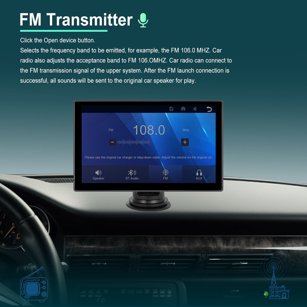 Portable 9" Car Mirror Radio Multimedia Video Player Universal Wireless CarPlay Android Auto Screen Bluetooth AUX TF GPS DVR