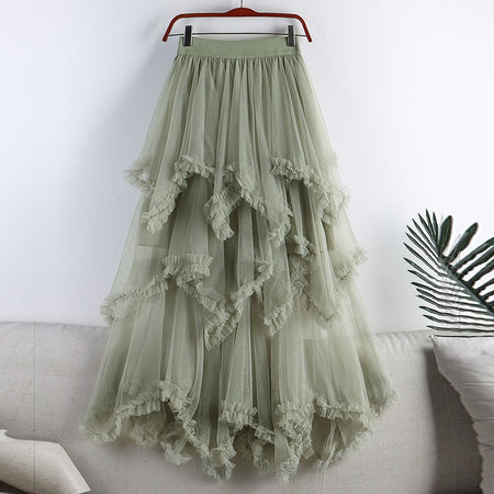 TIGENA Tutu Tulle Long Skirt for Women 2023 New Summer Korean Aesthetic Cute Irregular Mesh High Waist Maxi Skirt Female Purple