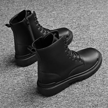 Black Men's Casual Leather Boots Fashion Winter Men Work Boot Mens Shoes Non-slip Designer High Top Ankle Boots Motorcycle Shoes