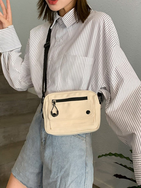 Women Canvas Handbags Korean Mini Student Bag Cell Phone Simple Small Crossbody Casual Ladies Zipper Shoulder Bag