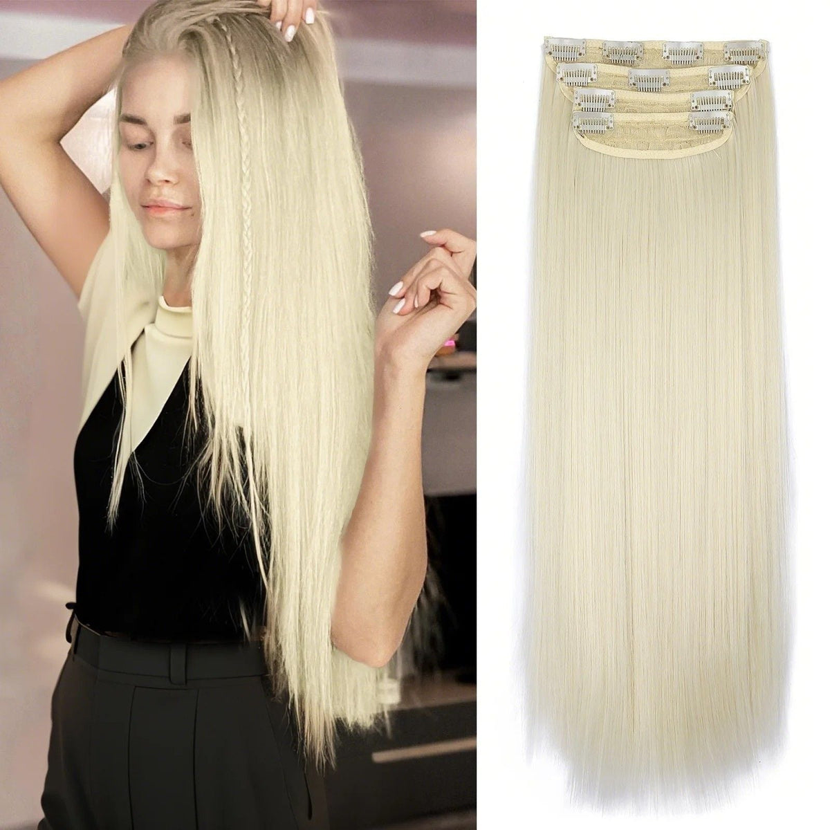 4Pcs/Set 20Inch Synthetic Hair Clip In Long Wavy Thick Hairpieces For Women Full Head Synthetic extenciones para el cabello