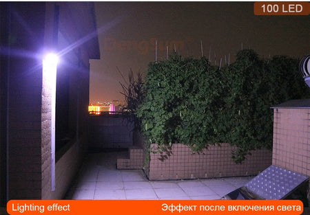 PIR Motion Sensor 100LED Sunlight control 3 sided Solar Energy Street light Yard Path Home Garden Solar Power lamp Wall Light