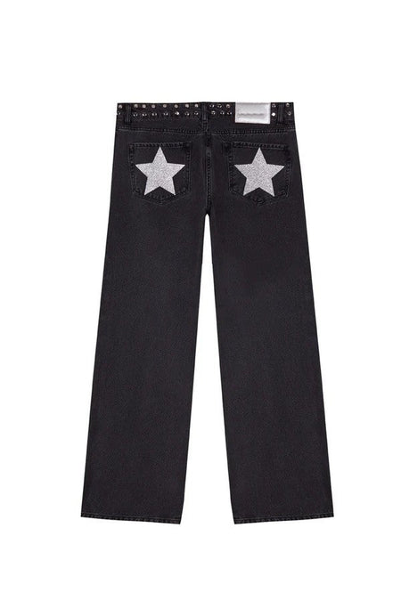 Y2K Women's Straight Leg Jeans Personalized Lucky Star Texture Retro Baggy Jeans Stylish High Street Willow Nail Low Waist Jeans