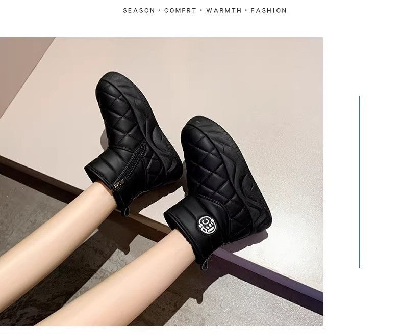 Thick-soled plush loafers, waterproof and warm snow boots for women, new winter fashion cotton shoes, Korean-style short boots