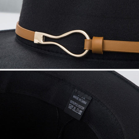 Belt Wool Fedoras Hat For Women Men Winter Autumn Warm Vintage British Style Round Bowler Caps Church Flat Brim Felt Jazz Hats