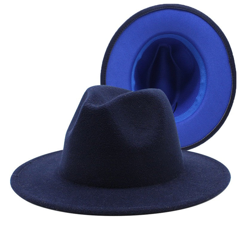 QBHAT Two-color Fedora Hat Women Men Wide Brim Felt Jazz Hat Ladies Party Top Cap Patchwork Chapeau Sombreros De Mujer 50 Colors