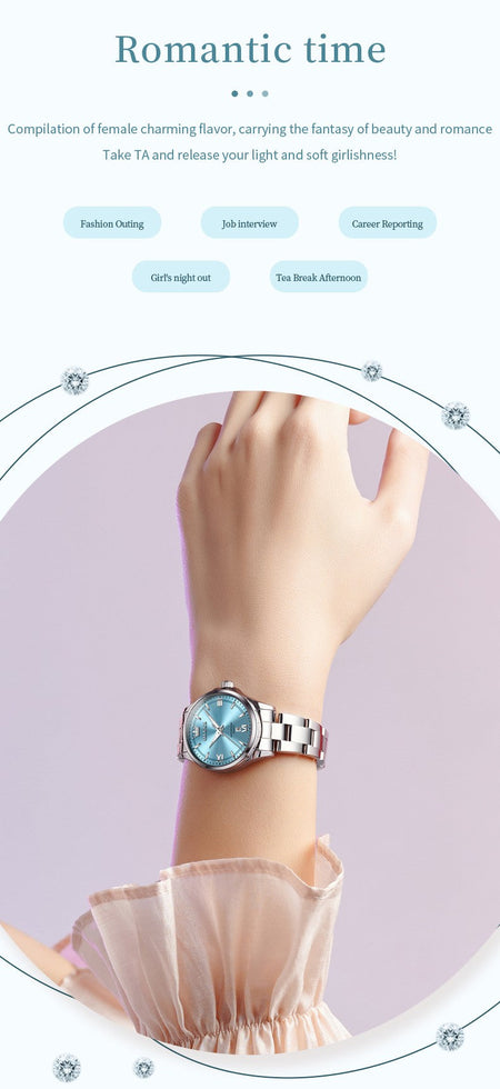 OLEVS Women's Watches Trend Elegant Stainless Steel Original Brand Small Dial Quartz Wristwatch for Lady Waterproof Luminous New