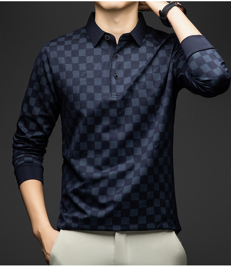 BROWON Polo Shirts for Man Autumn Business Slim Fit Long Sleeve T Shirt Men 2025 New Casual Loose Pullover Plaid Men Tops & Tees