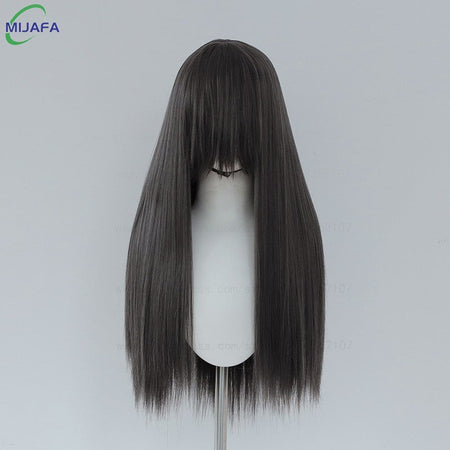 Very High Quality 400g 48 Colors 24Inch 60cm Long Straight Cosplay Wig With Bangs Heat Resistant Hair Anime Wigs + Wig Cap