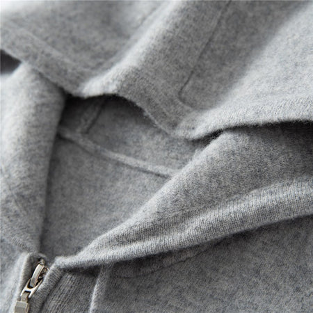 Autumn Winter Thickened Warm 100% Pure Wool Vest Men's Vest with Hood Zipper Cardigan Casual Pocket Sweater Jacket
