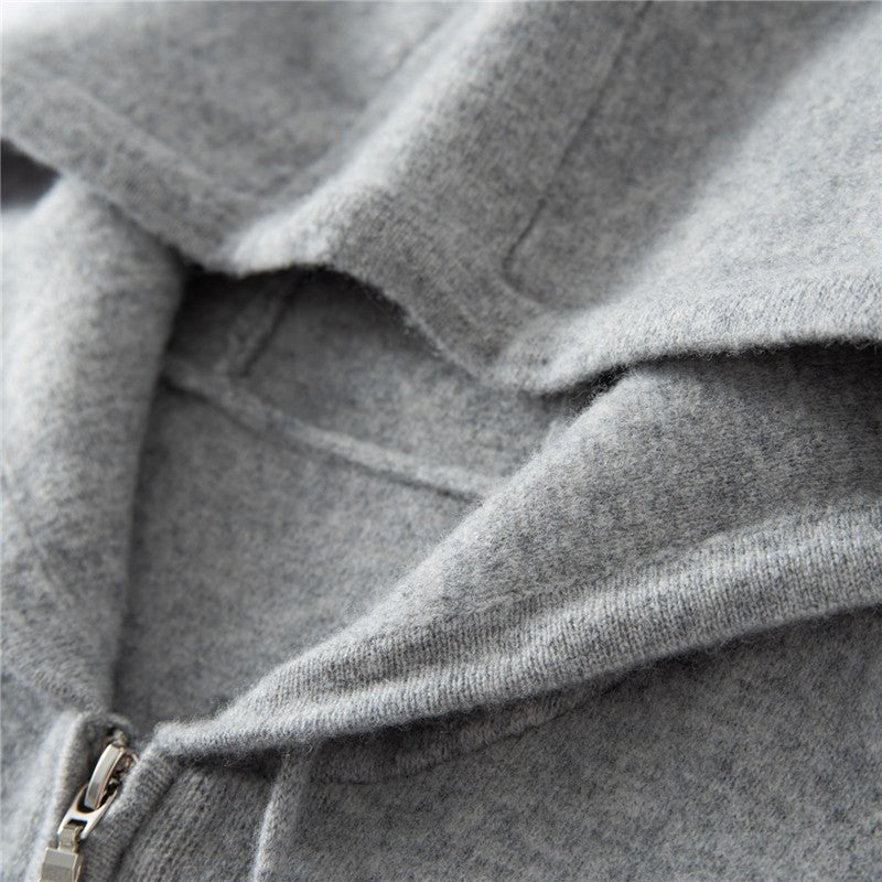 Autumn Winter Thickened Warm 100% Pure Wool Vest Men's Vest with Hood Zipper Cardigan Casual Pocket Sweater Jacket
