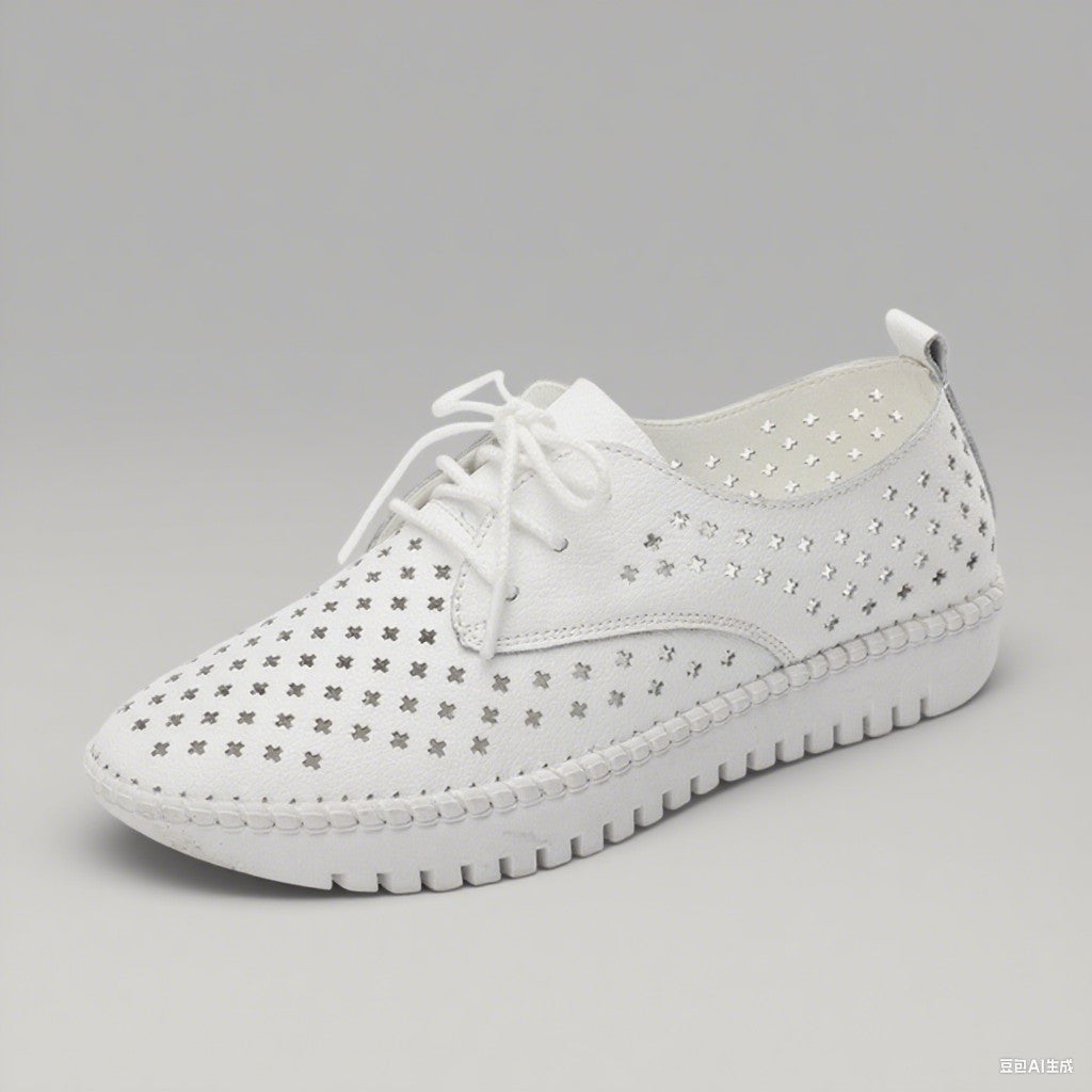 Genuine Leather ladies flats sneakers shoe Women casual loafers shoes female Hollow moccasins White Lace up canvas Boat shoes