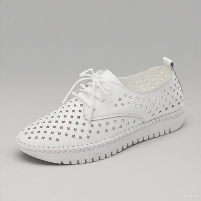 Genuine Leather ladies flats sneakers shoe Women casual loafers shoes female Hollow moccasins White Lace up canvas Boat shoes