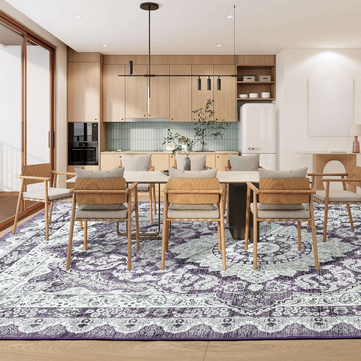 Area Rugs for Living Room, Machine Washable Vintage Rug, Non-Slip Low Pile Throw Rugs with Rubber Backing Washable Carpet
