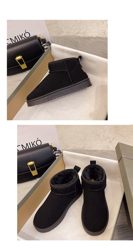 Snow Boots Women's Short Tube Thickened Cotton Shoes Non-slip Winter New Shoes Student Women's Shoes 2023 Black Boots