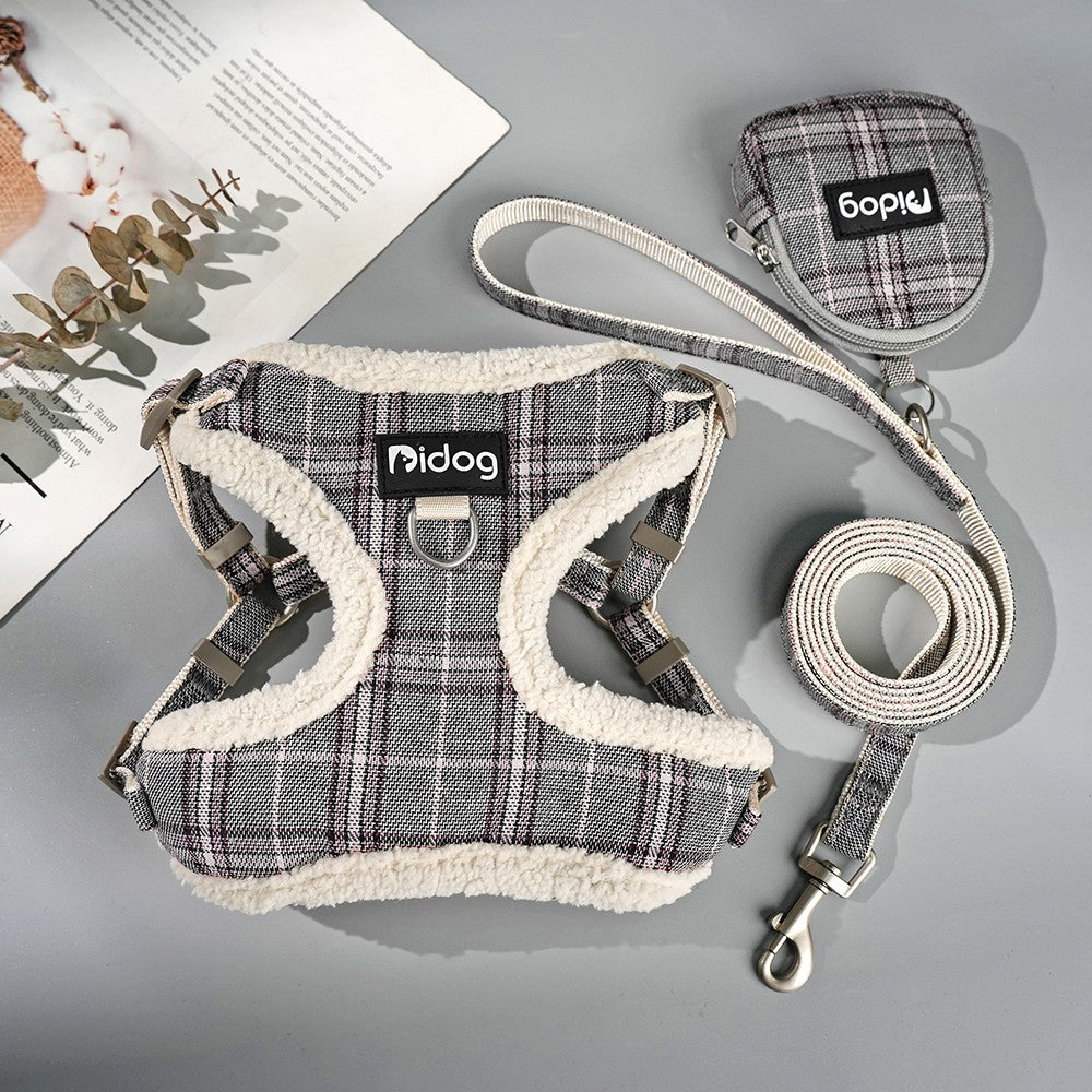 Breathable Dog Harness Leash Bag Set Winter Warm Dog Fur Harnesses Vest Pet Walking Rope With Garbage Bag for Small Medium Dogs