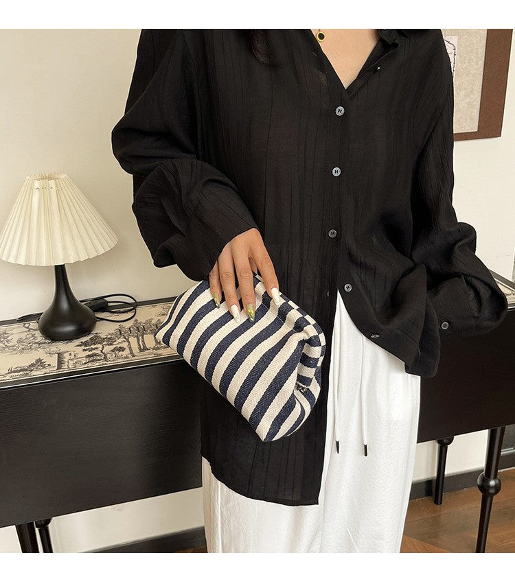 Woven Crochet Purses for Women Beach Clutch Handbags Dumpling Hobo Casual Colorblock Bag Ladies Ruched Cloud Purse