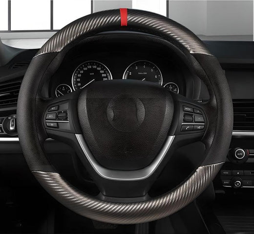 Black Leather 15'' Car Steering Wheel Cover Breathable Anti Slip Auto Protection O Shape