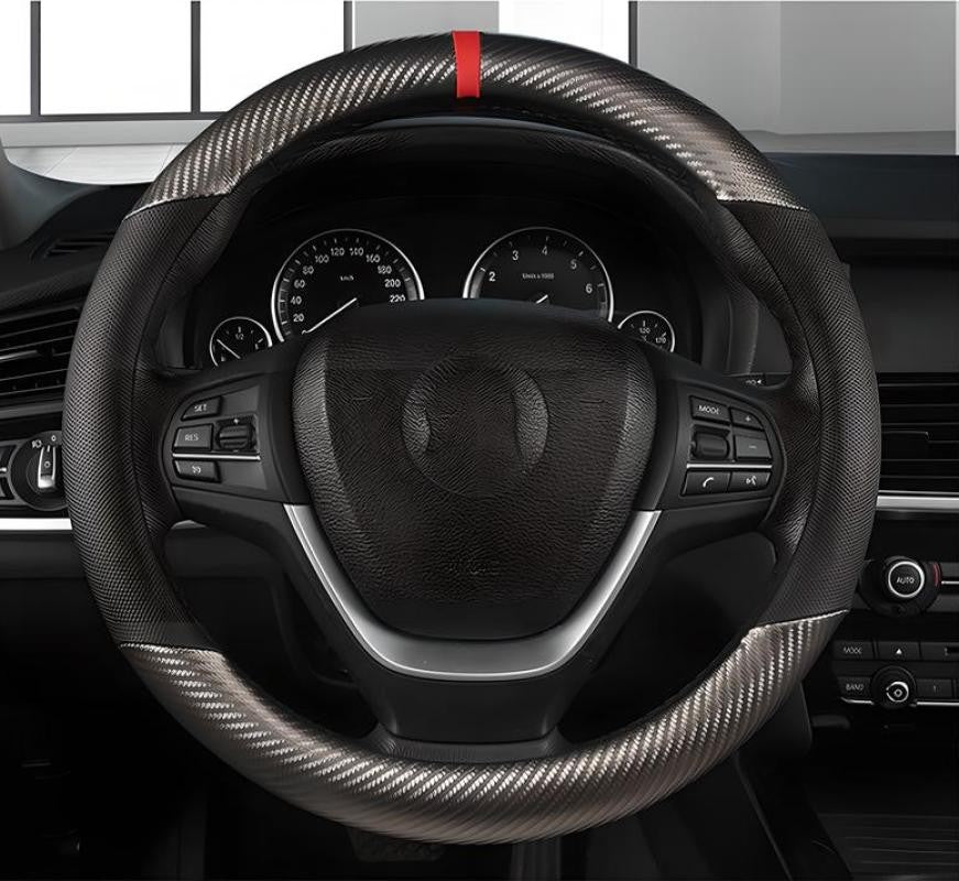 Black Leather 15'' Car Steering Wheel Cover Breathable Anti Slip Auto Protection O Shape
