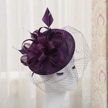 Double hemp yarn pattern design feather accessories big brim sun hat elegant banquet hat wedding beach vacation equestrian hat